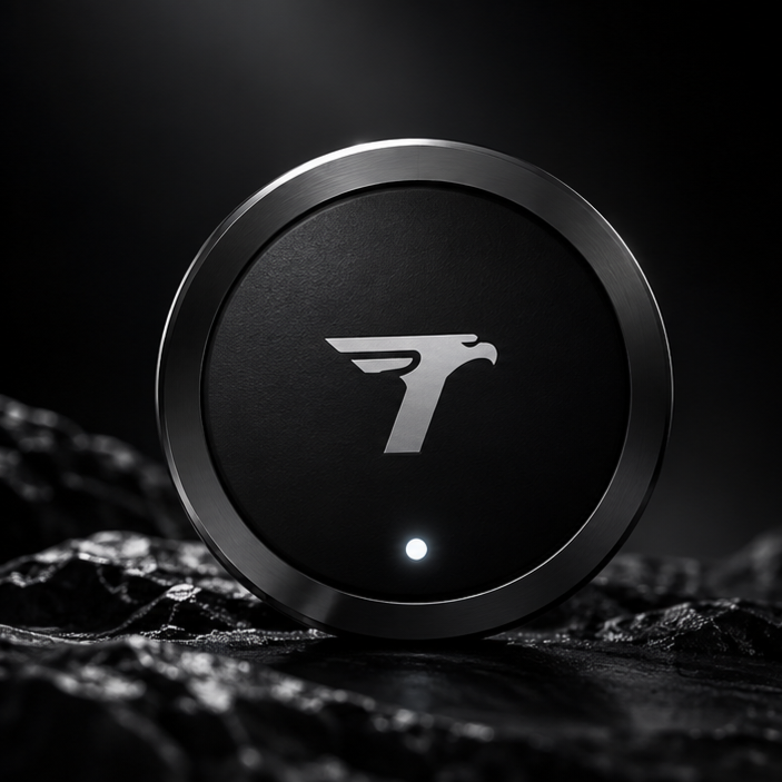 TRAKO, tracker compatto nero con logo argentato