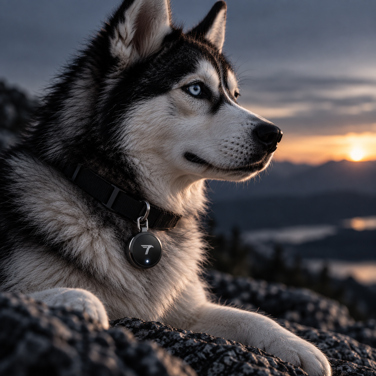 Husky con TRAKO agganciato al collare
